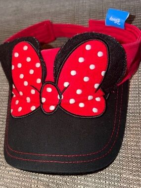 Disney Parks Authentic Minnie Mouse Sun Visor Hat Cap Bow Adjustable